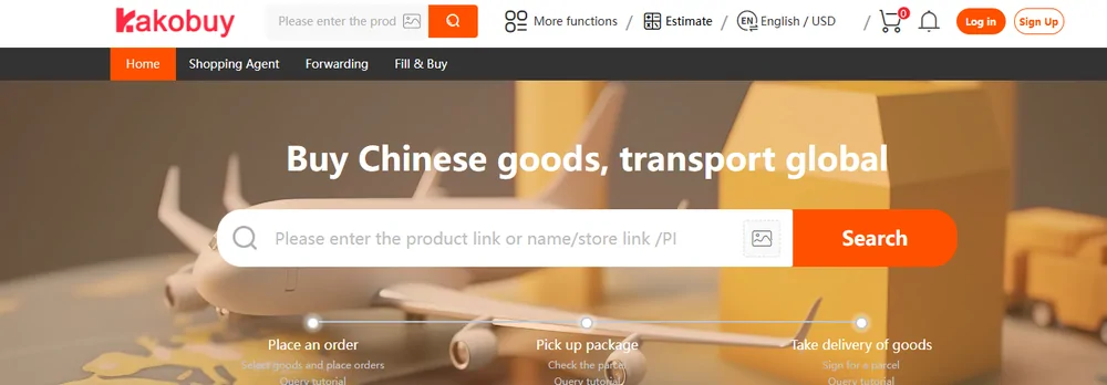 Kakobuy home page hero with the product search bar